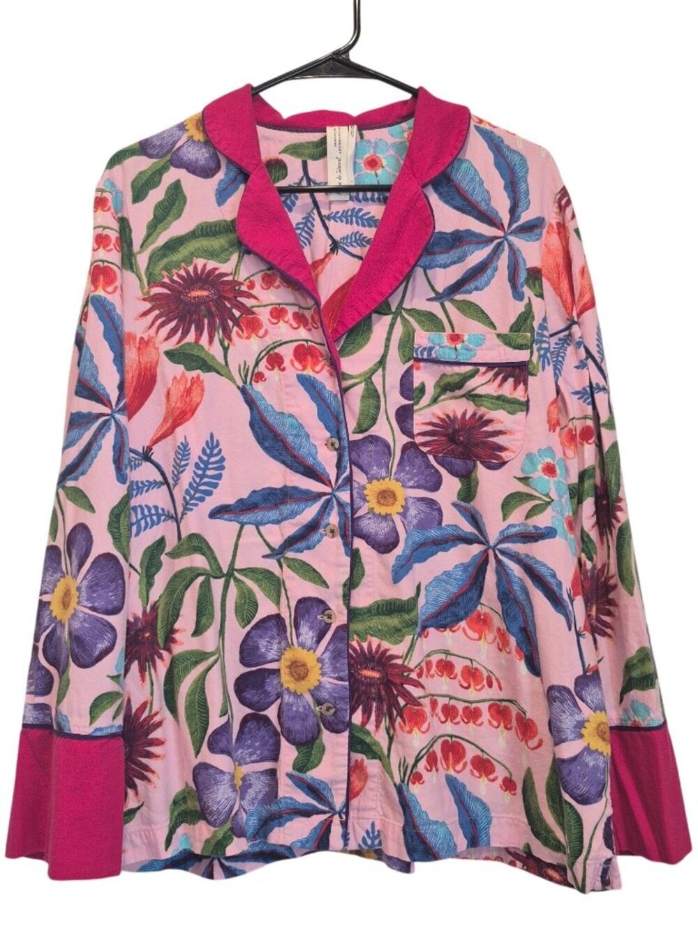 Rosa De Weerd for Anthropologie Floral Sleep Shirt Button Up Pink Purple Large